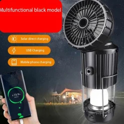 Solar Electric Fan Camping Lamp with Bluetooth Speaker Portable Switch Camping Lamp Lithium Battery Solar USB Charging