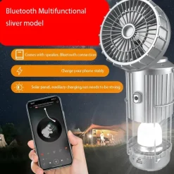 Solar Electric Fan Camping Lamp with Bluetooth Speaker Portable Switch Camping Lamp Lithium Battery Solar USB Charging