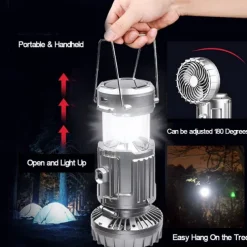 Solar Electric Fan Camping Lamp with Bluetooth Speaker Portable Switch Camping Lamp Lithium Battery Solar USB Charging
