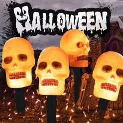 Solar Evil Pumpkin Patio Lights Spooky Glow to Your Outdoor Jack O Lantern Decor Pumpkin Skull Ghost for Halloween Thanksgiving Holidays