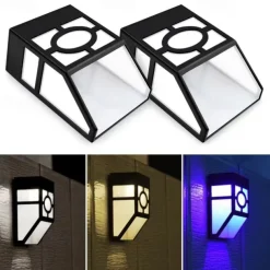 Solar Fence Lights Outdoor LED Wall Light Waterproof Wireless Step Decorative Lighting Lamps for Deck Stair Patio Garden Walkway Landscape