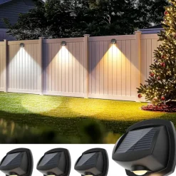 Solar Fence Lights Outdoor Waterproof IP65 Solar Wall Lights Outside Dual Color Led Solar Powered Fence Lights Outdoor for Porch, Pool, Deck, Patio, Stairs, Christamas Decorations