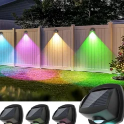 Solar Fence Lights Outdoor Waterproof IP65 Solar Wall Lights Outside Dual Color Led Solar Powered Fence Lights Outdoor for Porch, Pool, Deck, Patio, Stairs, Christamas Decorations