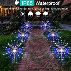Solar Firework Light, IP65 Waterproof Christmas Garden Flower Lights with 8 Modes, Outdoor Fairy Stake Lights for Yard, Patio & Christmas Decorations