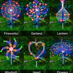 Solar Firework Light, IP65 Waterproof Christmas Garden Flower Lights with 8 Modes, Outdoor Fairy Stake Lights for Yard, Patio & Christmas Decorations