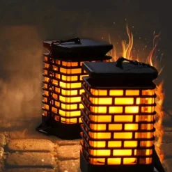 Solar Flame Lantern - Outdoor Waterproof LED Pathway Garden Light, 99 LEDs Dancing Flickering Flame, USB Charging for Courtyard, Balcony and Landscape Decoration for Halloween