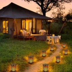 Solar Flame Lantern - Outdoor Waterproof LED Pathway Garden Light, 99 LEDs Dancing Flickering Flame, USB Charging for Courtyard, Balcony and Landscape Decoration for Halloween