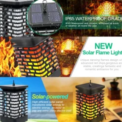 Solar Flame Lantern - Outdoor Waterproof LED Pathway Garden Light, 99 LEDs Dancing Flickering Flame, USB Charging for Courtyard, Balcony and Landscape Decoration for Halloween