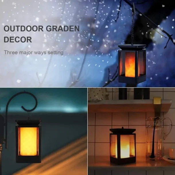 Solar Flame Lantern Outdoor Pathway Lights Garden Lights LED Waterproof Hanging Light 99LEDs Retro Garden Light 3 Modes Lighting Landscape Light for Courtyard Balcony Pathway Christmas/Halloween Decor