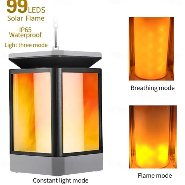 Solar Flame Lantern Outdoor Pathway Lights Garden Lights LED Waterproof Hanging Light 99LEDs Retro Garden Light 3 Modes Lighting Landscape Light for Courtyard Balcony Pathway Christmas/Halloween Decor