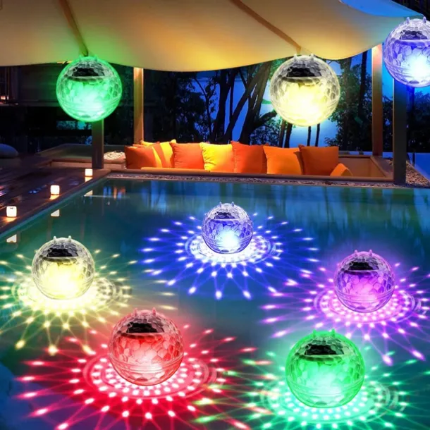 Solar Floating Pool Lights, Submersible LED Lights with RGB Color Changing, LED Waterproof Pool Lights for Outdoor Lighting Garden Backyard Lawn Path Wedding Party Pool Decoration 1/2Pcs