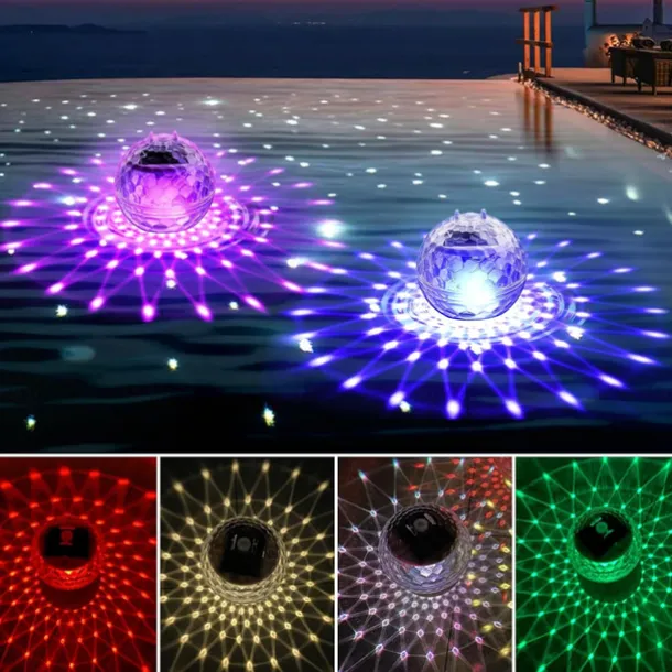 Solar Floating Pool Lights, Submersible LED Lights with RGB Color Changing, LED Waterproof Pool Lights for Outdoor Lighting Garden Backyard Lawn Path Wedding Party Pool Decoration 1/2Pcs