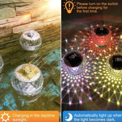 Solar Floating Pool Lights, Submersible LED Lights with RGB Color Changing, LED Waterproof Pool Lights for Outdoor Lighting Garden Backyard Lawn Path Wedding Party Pool Decoration 1/2Pcs