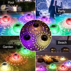 Solar Floating Pool Lights, Submersible LED Lights with RGB Color Changing, LED Waterproof Pool Lights for Outdoor Lighting Garden Backyard Lawn Path Wedding Party Pool Decoration 1/2Pcs