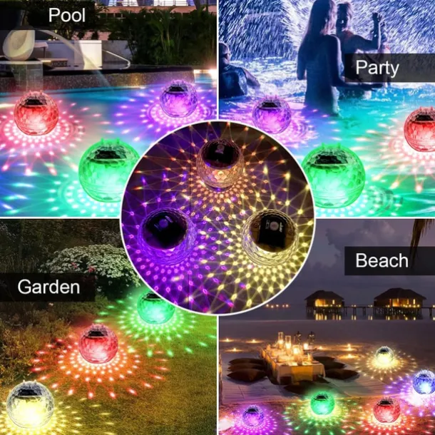 Solar Floating Pool Lights, Submersible LED Lights with RGB Color Changing, LED Waterproof Pool Lights for Outdoor Lighting Garden Backyard Lawn Path Wedding Party Pool Decoration 1/2Pcs