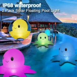 Solar Floating Pool Lights Solar Powered Waterproof Inflatable Octopus Light 16 Colors Inflatable Pond Light with Remote Control for Christmas Decoration Garden Wedding Party