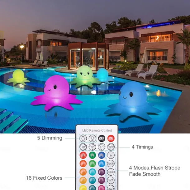 Solar Floating Pool Lights Solar Powered Waterproof Inflatable Octopus Light 16 Colors Inflatable Pond Light with Remote Control for Christmas Decoration Garden Wedding Party