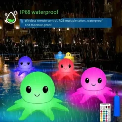 Solar Floating Pool Lights Solar Powered Waterproof Inflatable Octopus Light 16 Colors Inflatable Pond Light with Remote Control for Christmas Decoration Garden Wedding Party