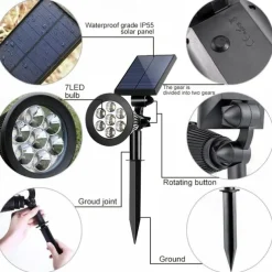 Solar Flood Lights Garden Spotlight Outdoor Waterproof 7LED Ground Plug Lawn Lamp LED Flood Light Courtyard Landscape Garden Decorative Lighting Garden Light