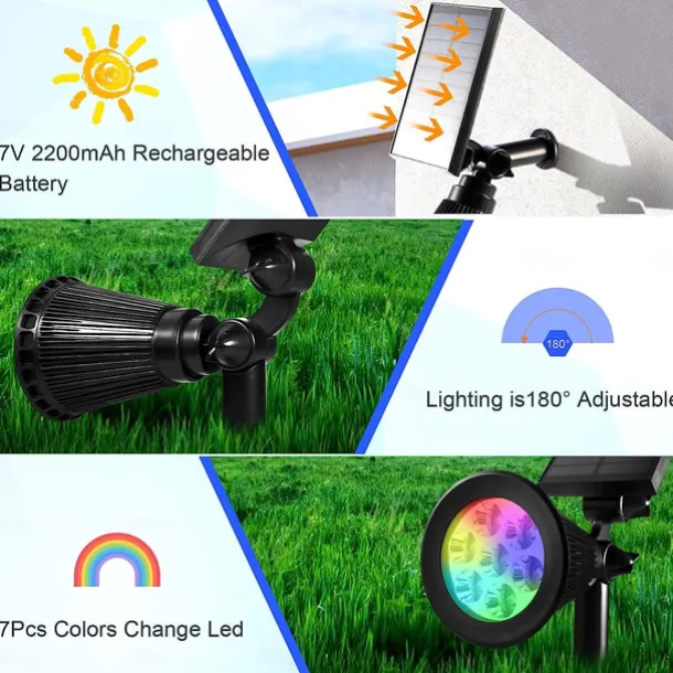 Solar Flood Lights Garden Spotlight Outdoor Waterproof 7LED Ground Plug Lawn Lamp LED Flood Light Courtyard Landscape Garden Decorative Lighting Garden Light