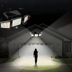 Solar Flood Lights Outdoor Lights 3-Head Motion Sensor Light 2500Lumens 210LEDs Safety Light with Remote Control, IP65 Waterproof Wide-Angle Floodlight Wall Light