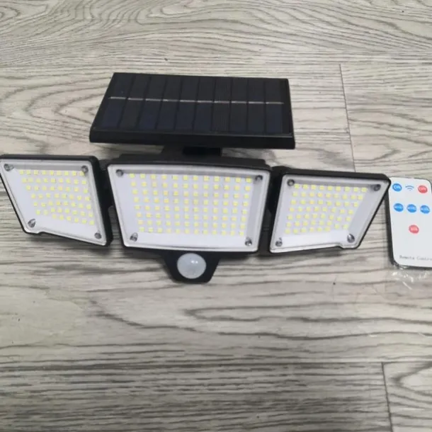 Solar Flood Lights Outdoor Lights 3-Head Motion Sensor Light 2500Lumens 210LEDs Safety Light with Remote Control, IP65 Waterproof Wide-Angle Floodlight Wall Light