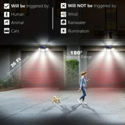 Solar Flood Lights Outdoor Lights 3-Head Motion Sensor Light 2500Lumens 210LEDs Safety Light with Remote Control, IP65 Waterproof Wide-Angle Floodlight Wall Light