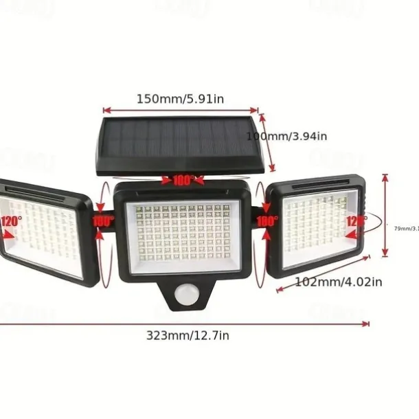 Solar Flood Lights Outdoor Lights 3-Head Motion Sensor Light 2500Lumens 210LEDs Safety Light with Remote Control, IP65 Waterproof Wide-Angle Floodlight Wall Light