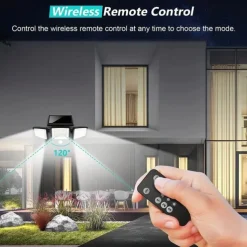 Solar Flood Lights Outdoor Lights 3-Head Motion Sensor Light 2500Lumens 210LEDs Safety Light with Remote Control, IP65 Waterproof Wide-Angle Floodlight Wall Light