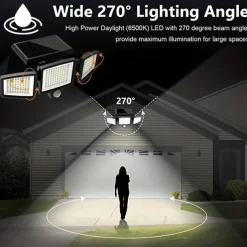 Solar Flood Lights Outdoor Lights 3-Head Motion Sensor Light 2500Lumens 210LEDs Safety Light with Remote Control, IP65 Waterproof Wide-Angle Floodlight Wall Light