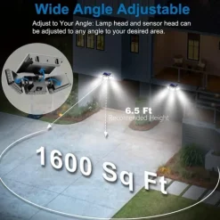 Solar Flood Lights Outdoor Lights 3-Head Motion Sensor Light 2500Lumens 210LEDs Safety Light with Remote Control, IP65 Waterproof Wide-Angle Floodlight Wall Light