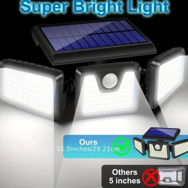 Solar Flood Lights Outdoor Lights 3-Head Motion Sensor Light 2500Lumens 210LEDs Safety Light with Remote Control, IP65 Waterproof Wide-Angle Floodlight Wall Light