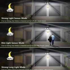 Solar Flood Lights Outdoor Lights 3-Head Motion Sensor Light 2500Lumens 210LEDs Safety Light with Remote Control, IP65 Waterproof Wide-Angle Floodlight Wall Light