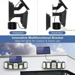 Solar Flood Lights Outdoor Motion Sensor 300 LED 5 Heads Solar Powered Motion Sensor with Remote Control Dusk To Dawn 3 Lighting Modes