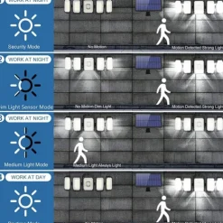 Solar Flood Lights Outdoor Motion Sensor 300 LED 5 Heads Solar Powered Motion Sensor with Remote Control Dusk To Dawn 3 Lighting Modes