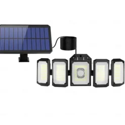 Solar Flood Lights Outdoor Motion Sensor 300 LED 5 Heads Solar Powered Motion Sensor with Remote Control Dusk To Dawn 3 Lighting Modes