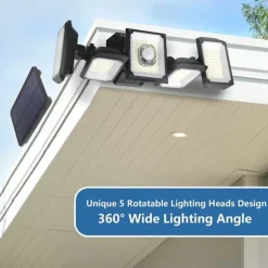 Solar Flood Lights Outdoor Motion Sensor 300 LED 5 Heads Solar Powered Motion Sensor with Remote Control Dusk To Dawn 3 Lighting Modes