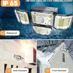 Solar Flood Lights Outdoor Lights 278LEDs 3000LM Motion Sensor Lights Solar Powered Lights 4 Heads Security Flood Lights IP65 Waterproof 300 Wide Angle Wall Lights With 3 Modes for Garden Yard Pathway