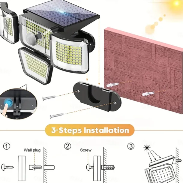 Solar Flood Lights Outdoor Lights 278LEDs 3000LM Motion Sensor Lights Solar Powered Lights 4 Heads Security Flood Lights IP65 Waterproof 300 Wide Angle Wall Lights With 3 Modes for Garden Yard Pathway