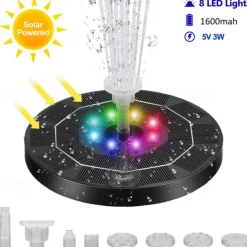 Solar Fountain Upgraded Innovative Solar Powered Fountain Pump Colorful 160mah Battery Solar Water Fountain Pump 3W 5V LED Lights Floating Garden Fountain Pump Swimming Pools Pond Lawn Decor