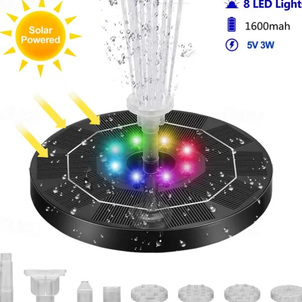 Solar Fountain Upgraded Innovative Solar Powered Fountain Pump Colorful 160mah Battery Solar Water Fountain Pump 3W 5V LED Lights Floating Garden Fountain Pump Swimming Pools Pond Lawn Decor
