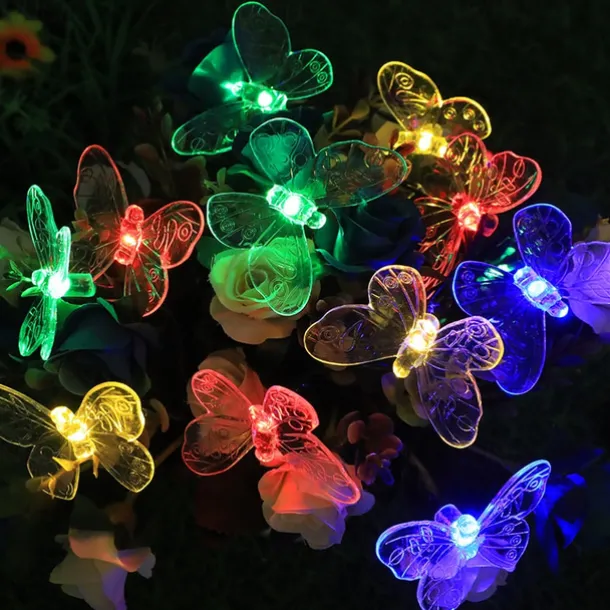 Solar Garden Decoration Fairy String Lights - 5M 20LEDs Dragonfly & Butterfly, Waterproof Wreath Lights for Pahway Lawn, Wedding & Party Holiday Decoration
