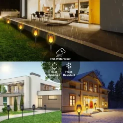 Solar Garden Flame Light - 96 LED Outdoor Pathway Flickering Torch, Waterproof Landscape Lawn Lamp for Path Lighting & Decor for Halloween