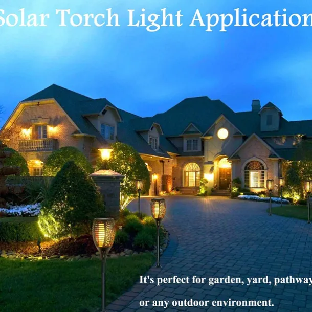 Solar Garden Flame Light - 96 LED Outdoor Pathway Flickering Torch, Waterproof Landscape Lawn Lamp for Path Lighting & Decor for Halloween