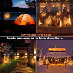 Solar Garden Flame Light - 96 LED Outdoor Pathway Flickering Torch, Waterproof Landscape Lawn Lamp for Path Lighting & Decor for Halloween