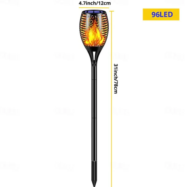 Solar Garden Flame Light - 96 LED Outdoor Pathway Flickering Torch, Waterproof Landscape Lawn Lamp for Path Lighting & Decor for Halloween
