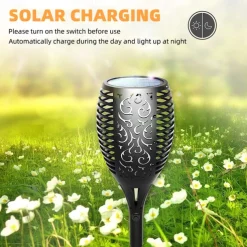 Solar Garden Flame Light - 96 LED Outdoor Pathway Flickering Torch, Waterproof Landscape Lawn Lamp for Path Lighting & Decor for Halloween