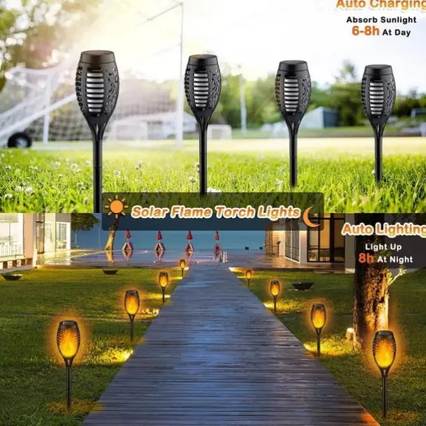 Solar Garden Flame Light - 96 LED Outdoor Pathway Flickering Torch, Waterproof Landscape Lawn Lamp for Path Lighting & Decor for Halloween