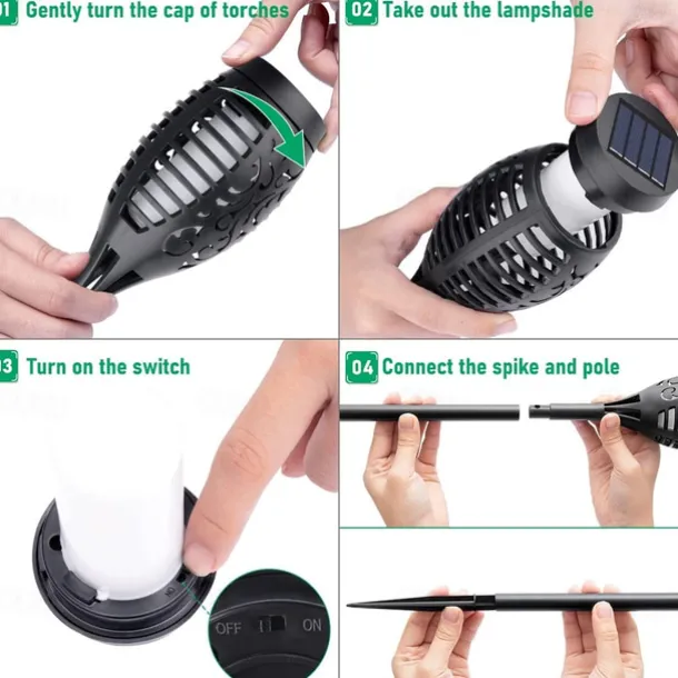 Solar Garden Flame Light - 96 LED Outdoor Pathway Flickering Torch, Waterproof Landscape Lawn Lamp for Path Lighting & Decor for Halloween