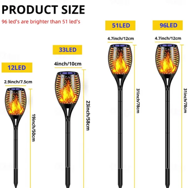 Solar Garden Flame Light - 96 LED Outdoor Pathway Flickering Torch, Waterproof Landscape Lawn Lamp for Path Lighting & Decor for Halloween